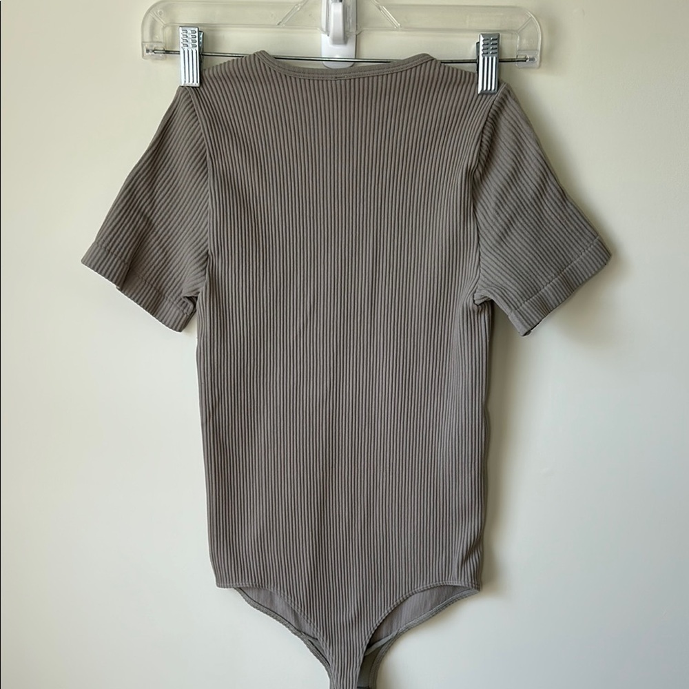 Babaton Grey/Taupe Fitted Ribbed Bodysuit - Picture 2 of 5